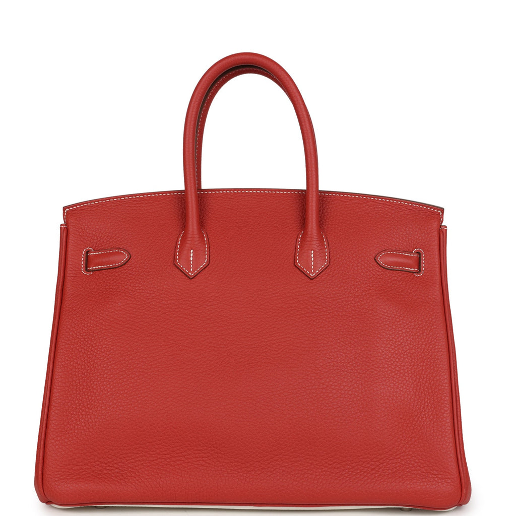 Pre-owned Hermes Birkin 35 Eclat Sanguine and White Clemence Palladium Hardware - Image 5