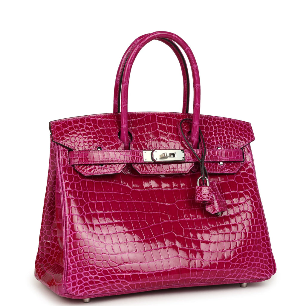 Pre-owned Hermes Birkin 30 Rose Poupre Shiny Porosus Crocodile Palladium Hardware - Image 3