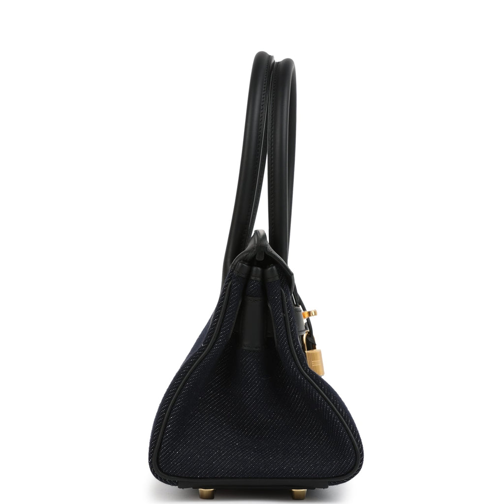 Hermes Shoulder Birkin Light 29 Black Swift and Bleu Indigo Denim Gold Hardware - Image 4