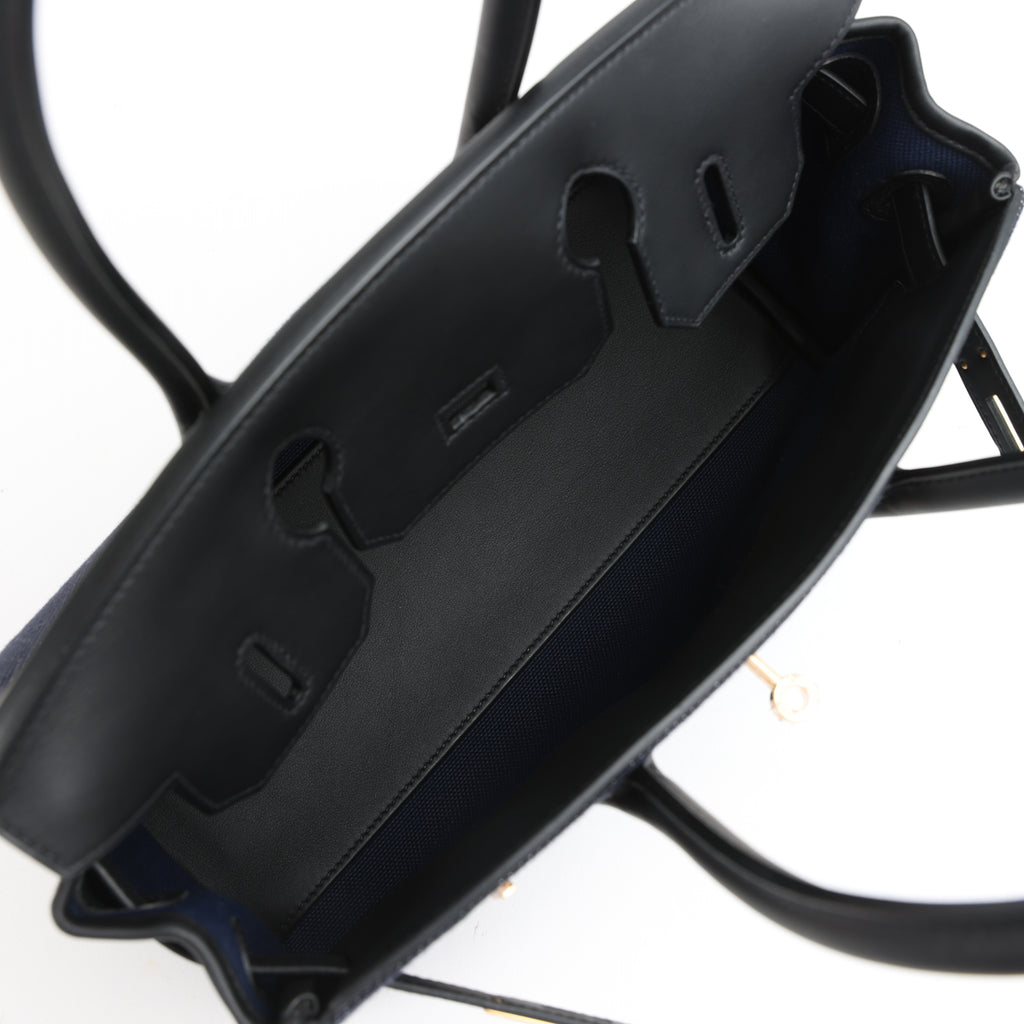 Hermes Shoulder Birkin Light 29 Black Swift and Bleu Indigo Denim Gold Hardware - Image 9