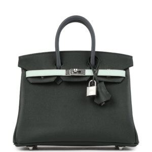 Hermes Birkin 25 Tricolor Vert Fonce, Ardoise and Vert Peppermint Epsom Palladium Hardware