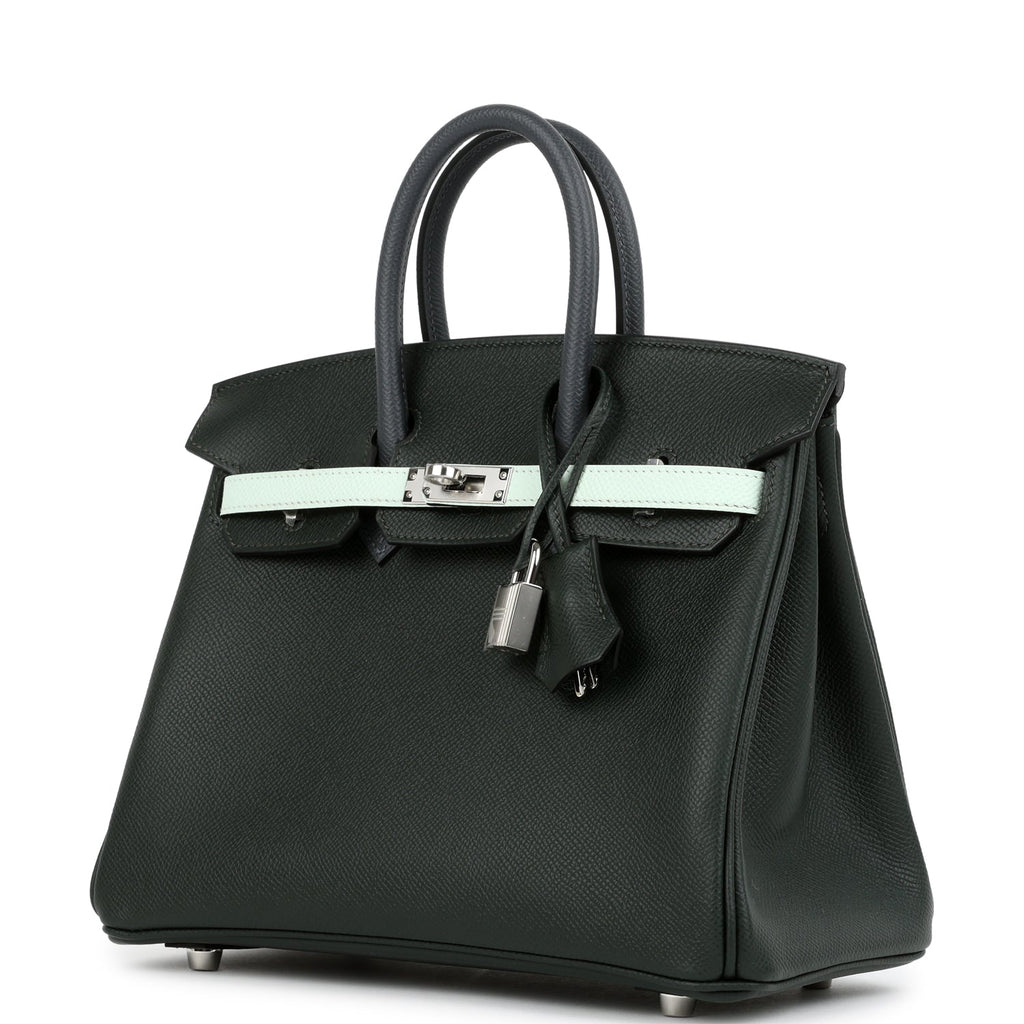 Hermes Birkin 25 Tricolor Vert Fonce, Ardoise and Vert Peppermint Epsom Palladium Hardware - Image 6