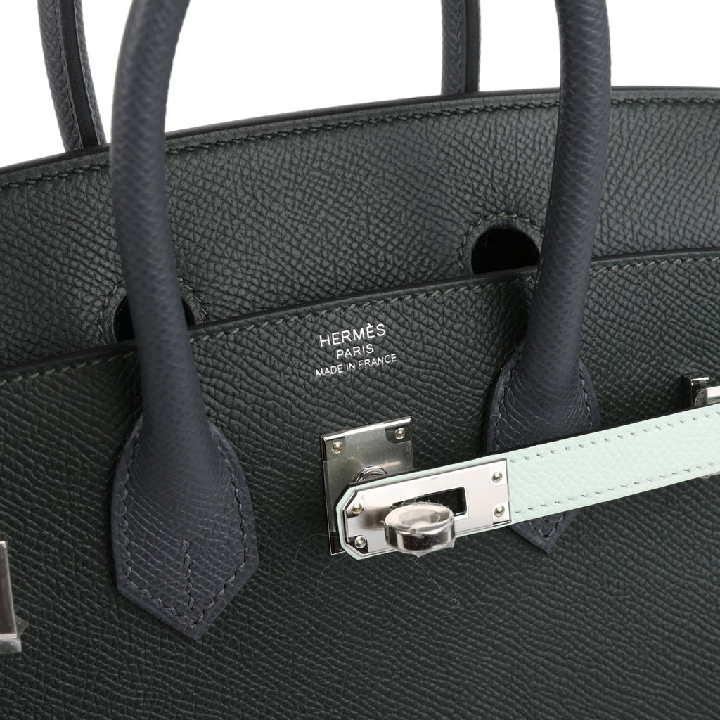Hermes Birkin 25 Tricolor Vert Fonce, Ardoise and Vert Peppermint Epsom Palladium Hardware - Image 8
