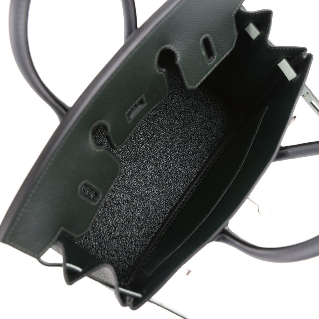 Hermes Birkin 25 Tricolor Vert Fonce, Ardoise and Vert Peppermint Epsom Palladium Hardware - Image 9