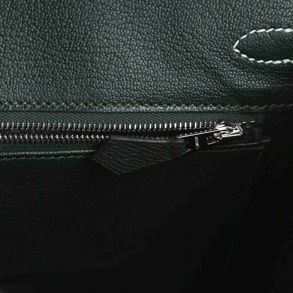 Hermes Birkin 25 Tricolor Vert Fonce, Ardoise and Vert Peppermint Epsom Palladium Hardware - Image 10