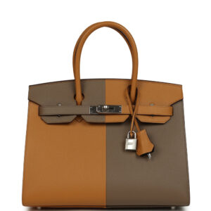 Pre-owned Hermes Casaque Birkin Sellier 30 Sesame and Etoupe Epsom Palladium Hardware