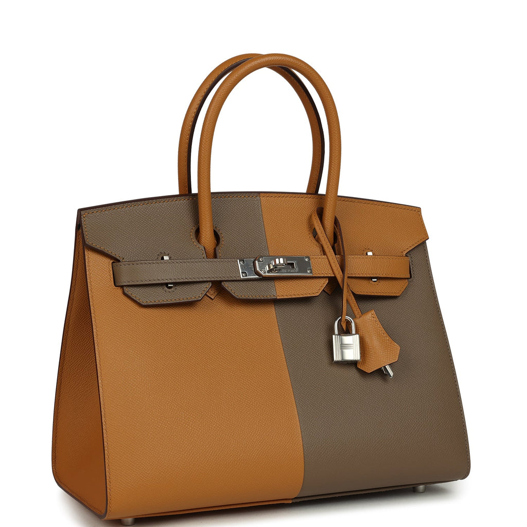 Pre-owned Hermes Casaque Birkin Sellier 30 Sesame and Etoupe Epsom Palladium Hardware - Image 3