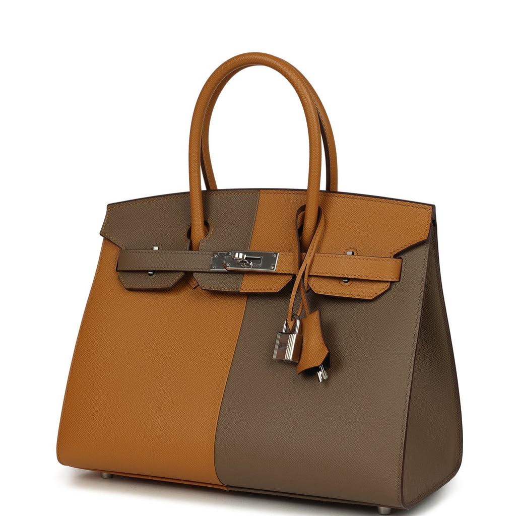 Pre-owned Hermes Casaque Birkin Sellier 30 Sesame and Etoupe Epsom Palladium Hardware - Image 6