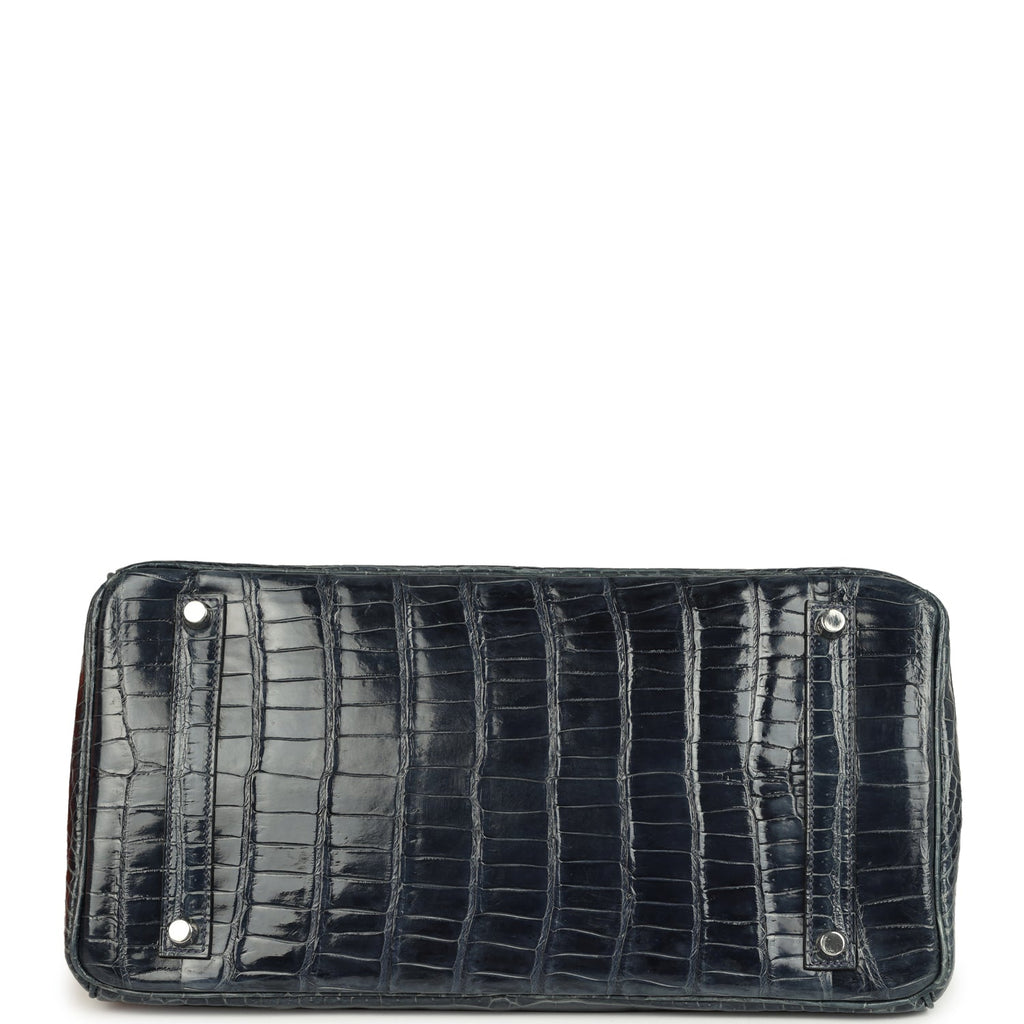 Pre-owned Hermes Birkin 35 Bleu Abysse Shiny Porosus Crocodile Palladium Hardware - Image 7