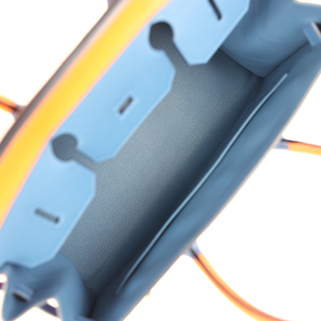 Hermes "Sunset" Birkin Sellier 35 Abricot, Bleu Agate, Magnolia and Rouge Casaque Epsom Palladium Hardware - Image 9