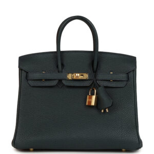 Pre-owned Hermes Birkin 25 Vert Rousseau Togo Gold Hardware