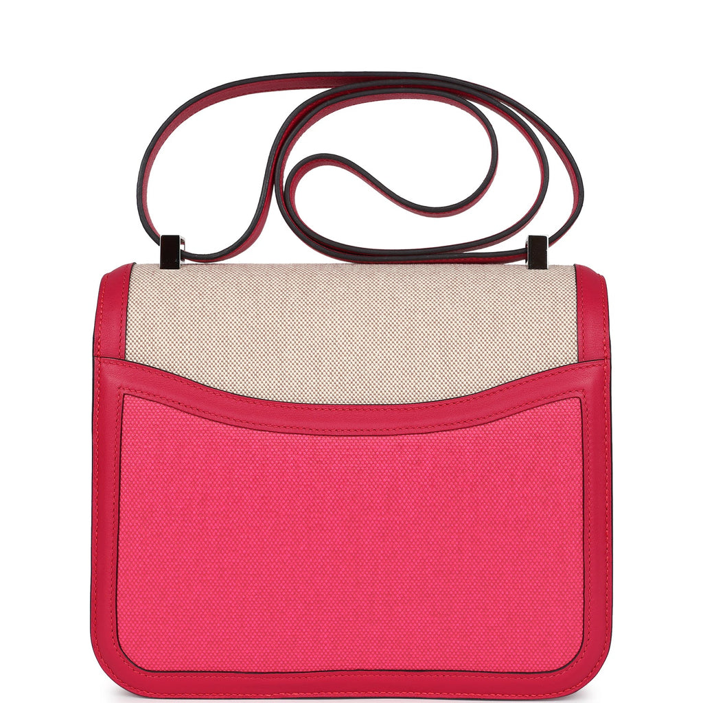 Pre-owned Hermes Constance 24 Rose Shocking and Ecru Toile H Berline and Framboise Swift Palladium Hardware - Image 5