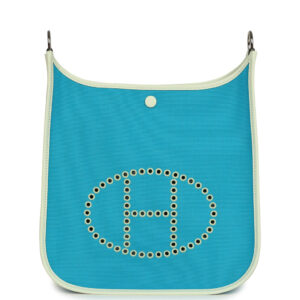 Hermes Neo Evelyne PM Bleu Azteque Officier Canvas and Vert Fizz Swift Palladium Hardware