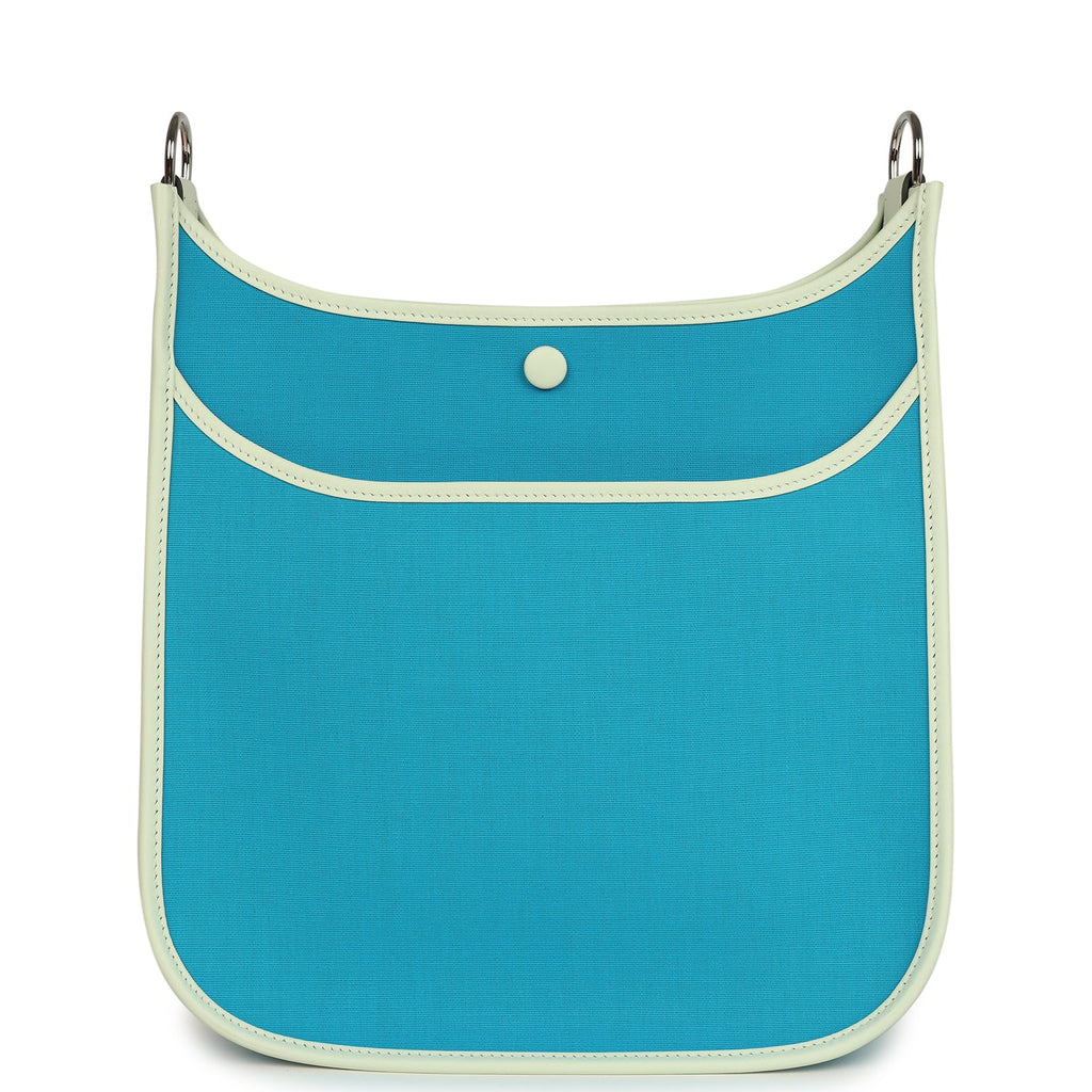 Hermes Neo Evelyne PM Bleu Azteque Officier Canvas and Vert Fizz Swift Palladium Hardware - Image 5