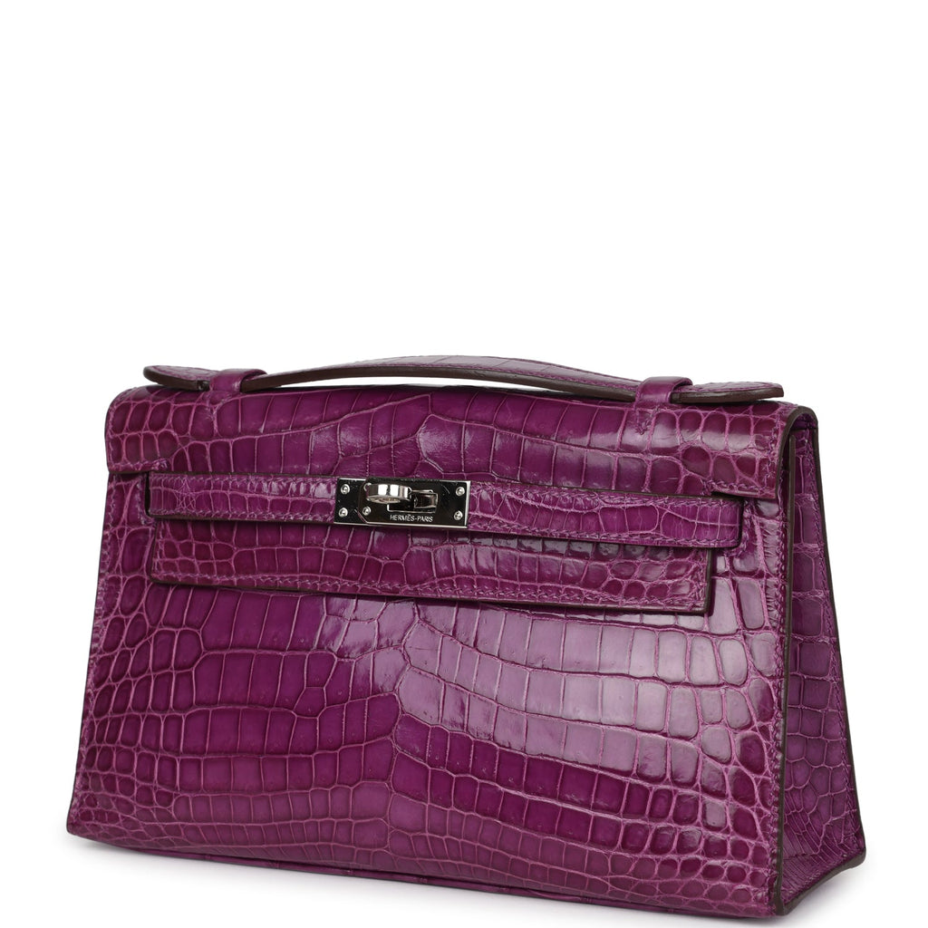 Pre-owned Hermes Kelly Pochette Violet Shiny Niloticus Crocodile Palladium Hardware - Image 6