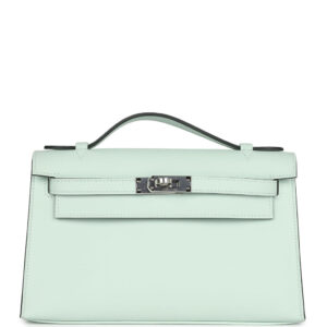 Hermes Kelly Pochette Vert Peppermint Swift Palladium Hardware