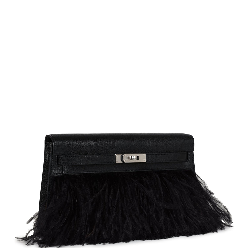 Hermes Kelly Elan Foile Chevre Chamkila and Ostrich Feather Palladium Hardware - Image 3