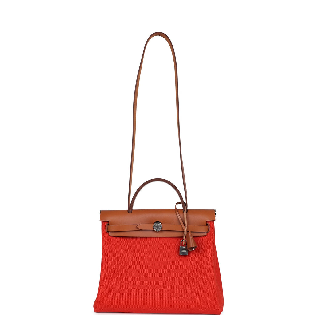 Hermes Herbag Zip PM 31 Capucine Toile Militaire & Fauve Vache Hunter Palladium Hardware - Image 8