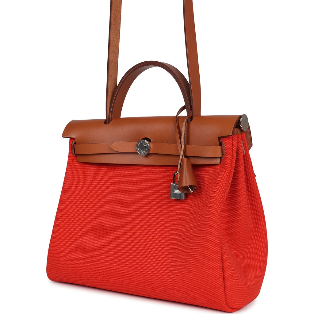 Hermes Herbag Zip PM 31 Capucine Toile Militaire & Fauve Vache Hunter Palladium Hardware - Image 6