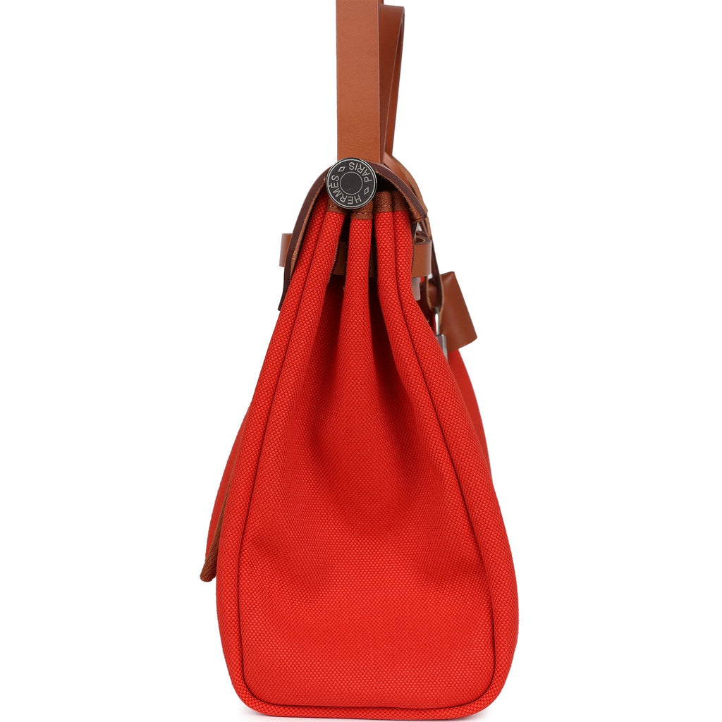 Hermes Herbag Zip PM 31 Capucine Toile Militaire & Fauve Vache Hunter Palladium Hardware - Image 4