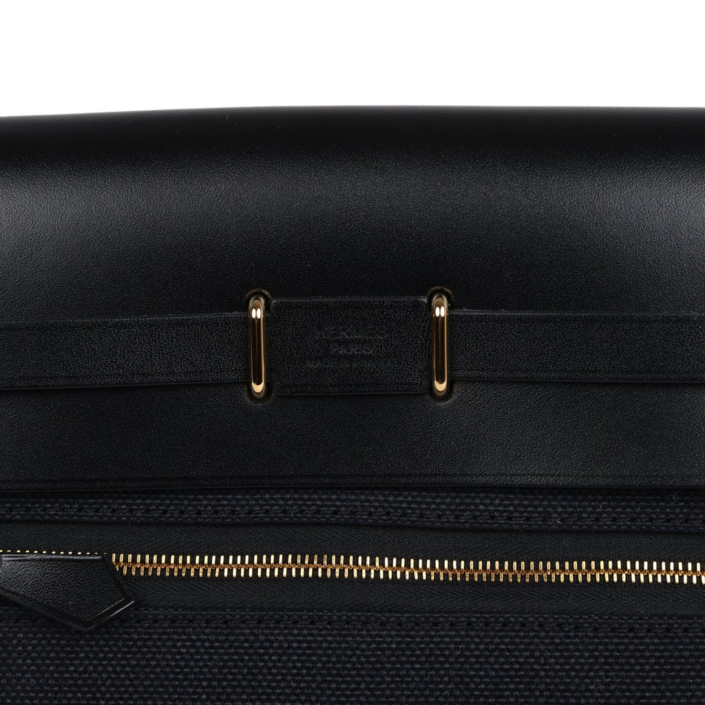 Hermes Herbag Zip 20 Mini Black Toile Militaire Canvas and Black Vache Hunter Gold Hardware - Image 9