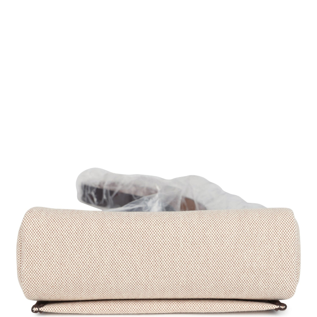 Hermes Herbag Zip 20 Mini Ecru and Beige Toile H Canvas and Ebene Vache Hunter Palladium Hardware - Image 11