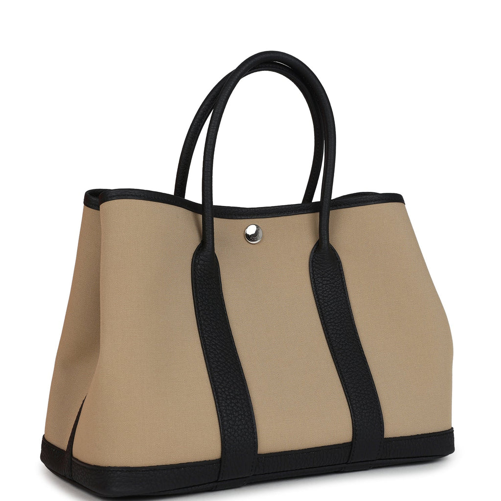 Hermes Garden Party 30 Trench Toile Officier Canvas and Black Negonda Palladium Hardware - Image 3