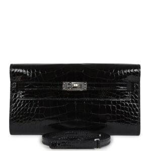 Hermes Kelly Wallet To Go Black Shiny Alligator Palladium Hardware