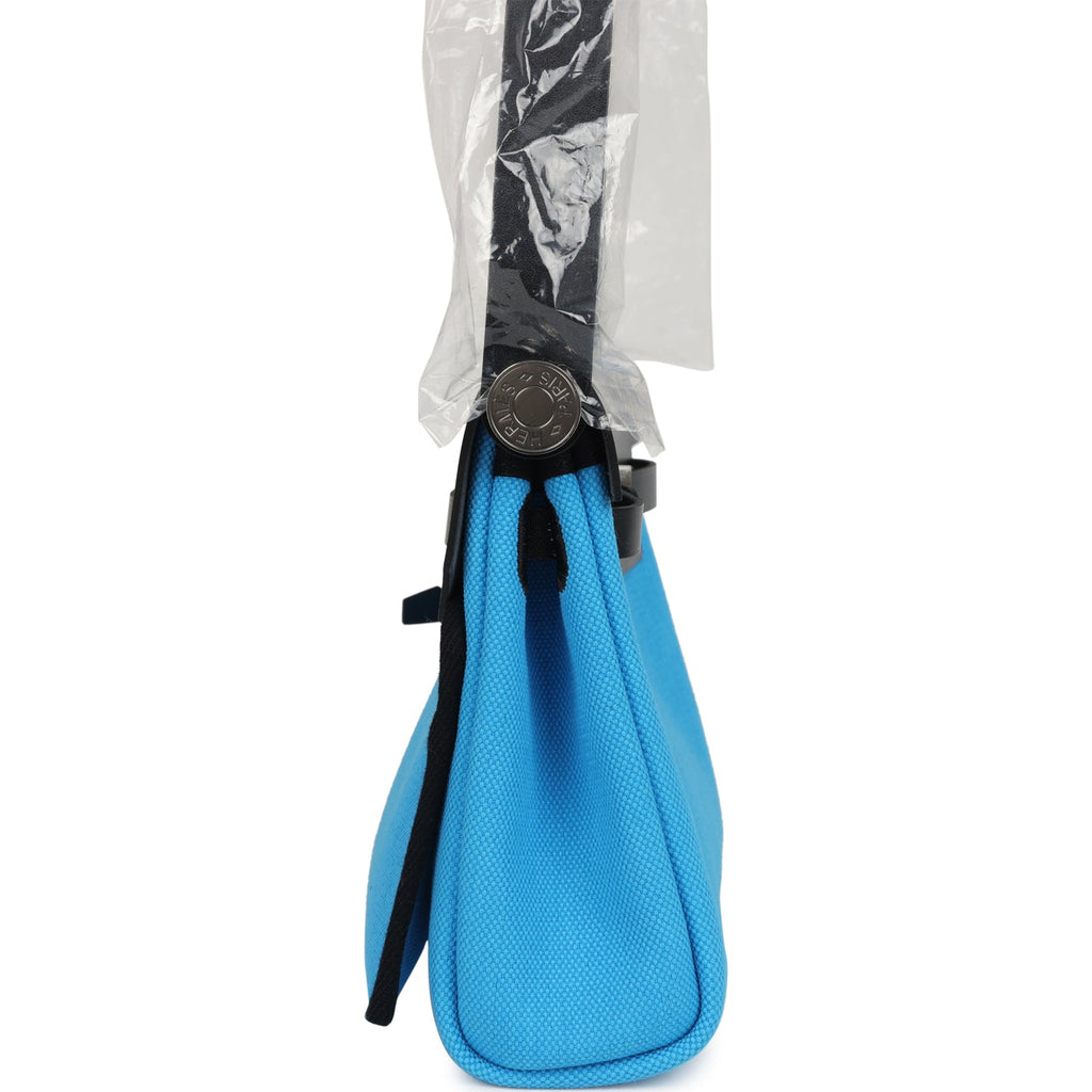 Hermes Herbag Zip 20 Mini Bleu Riviera Toile H Canvas and Black Vache Hunter Palladium Hardware - Image 4
