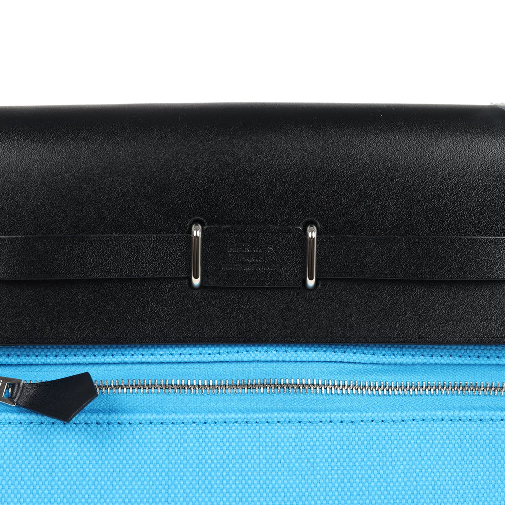 Hermes Herbag Zip 20 Mini Bleu Riviera Toile H Canvas and Black Vache Hunter Palladium Hardware - Image 7