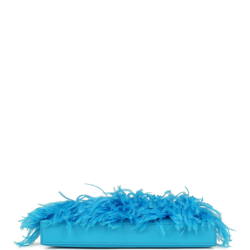 Hermes Kelly Elan Foile Bleu Frida Chevre Chamkila and Ostrich Feathers Palladium Hardware - Image 7