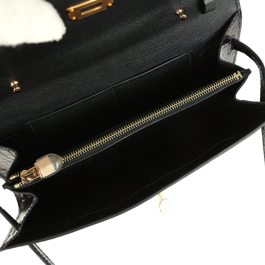 Pre-owned Hermes Kelly Wallet To Go Black Shiny Alligator Gold Hardware - Image 9