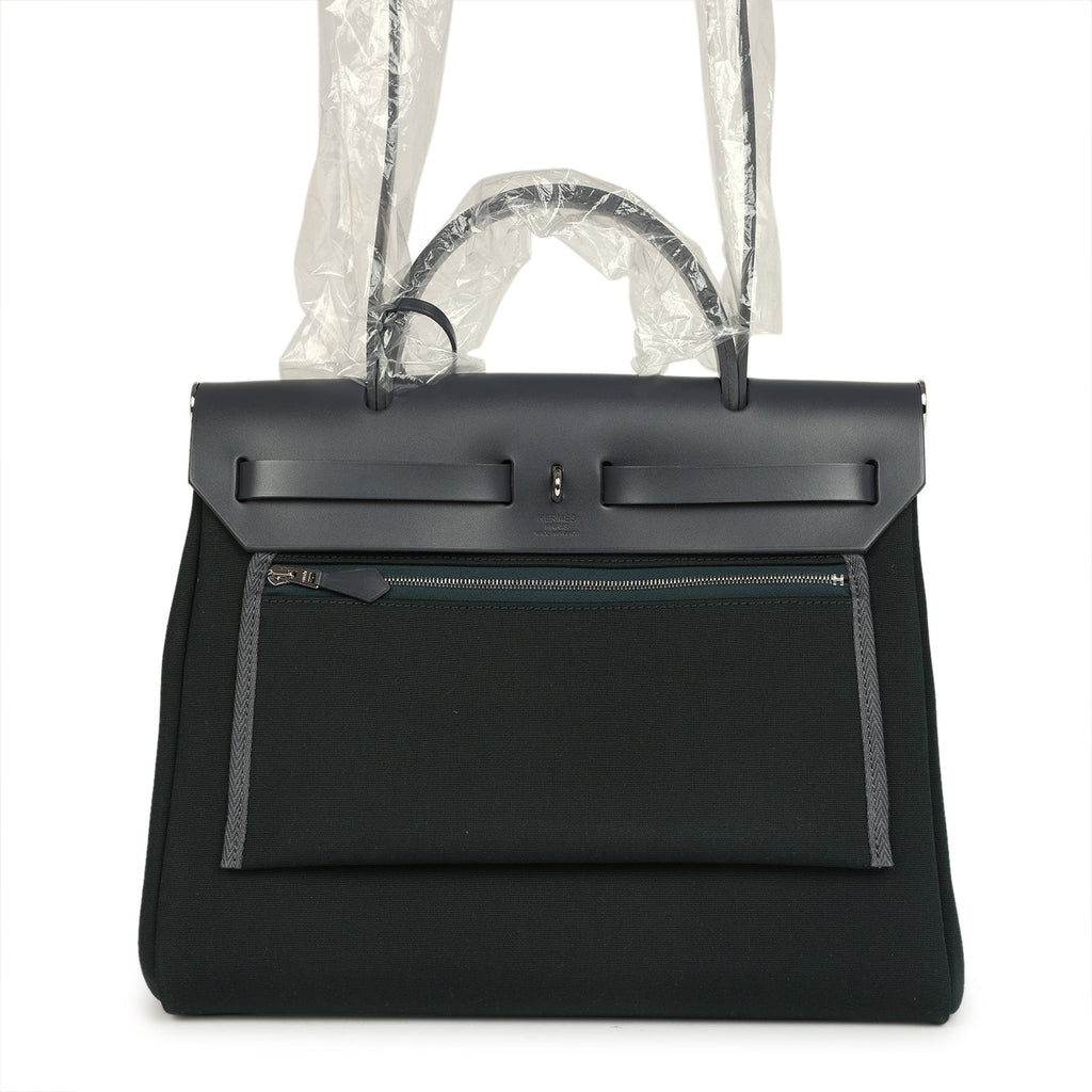 Hermes Herbag Zip PM 31 Vert Cypres Officier Canvas and Ardoise Vache Hunter Palladium Hardware - Image 7