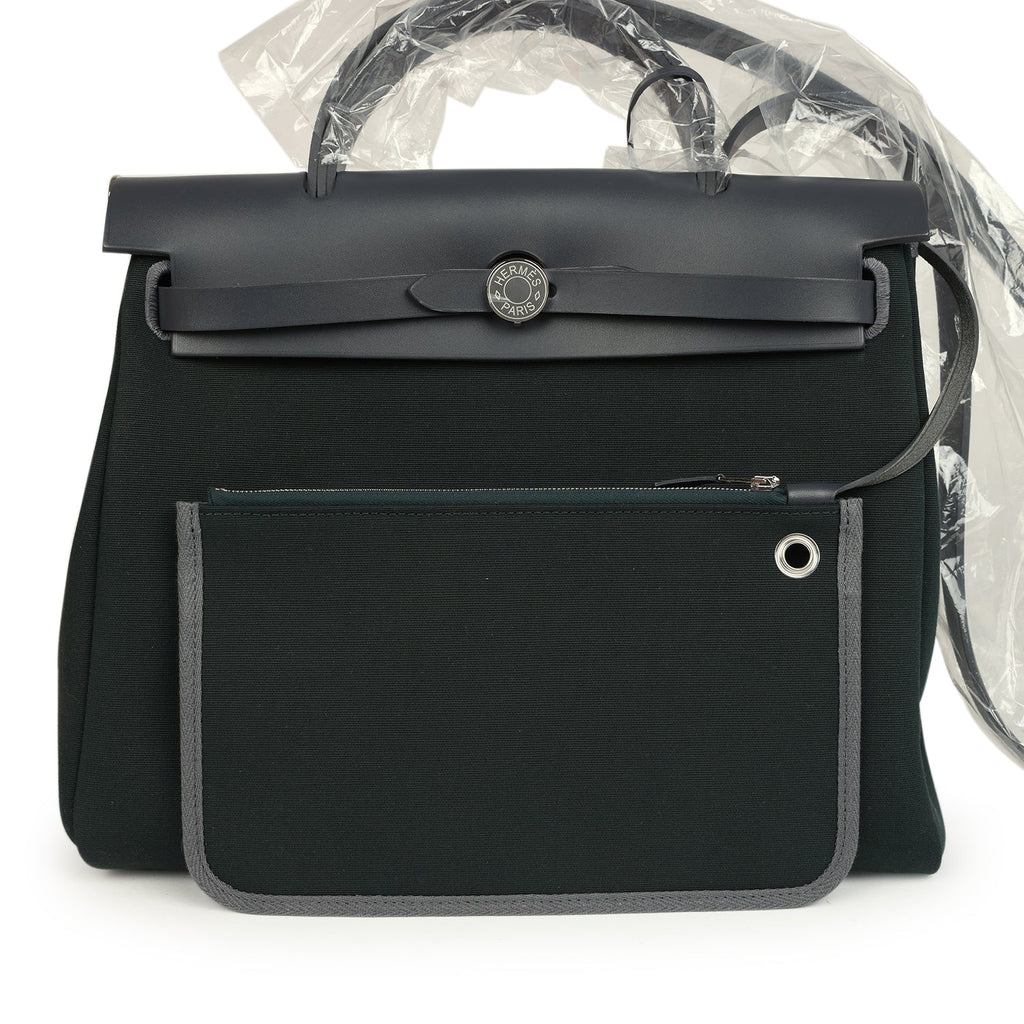 Hermes Herbag Zip PM 31 Vert Cypres Officier Canvas and Ardoise Vache Hunter Palladium Hardware - Image 12