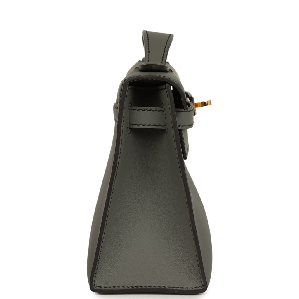 Hermes Special Order (HSS) Kelly Pochette Gris Meyer Verso Swift Gold Hardware - Image 4