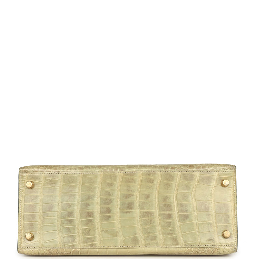 Vintage Hermes Kelly Sellier 28 Vert Celadon Natura Shiny Alligator Gold Hardware - Image 7