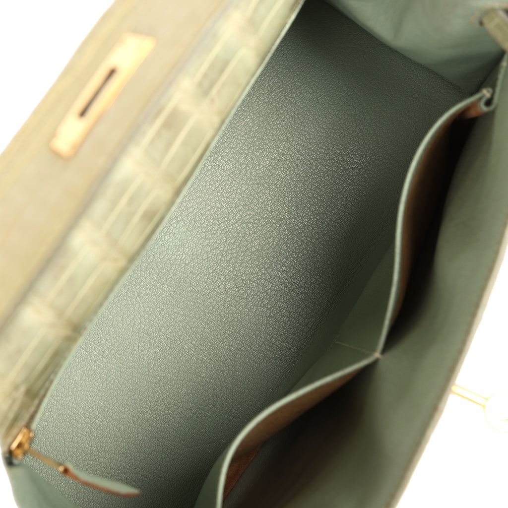 Vintage Hermes Kelly Sellier 28 Vert Celadon Natura Shiny Alligator Gold Hardware - Image 9