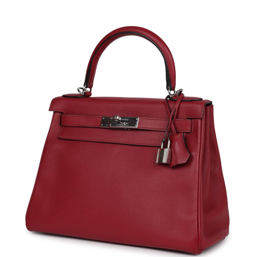 Pre-owned Hermes Kelly Retourne 28 Rouge Grenat Evercolor Palladium Hardware - Image 6