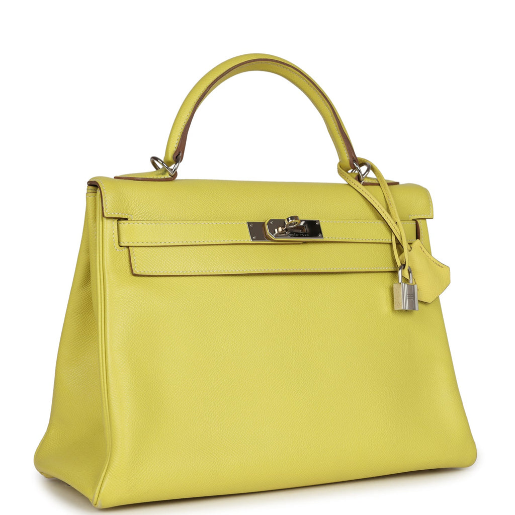 Pre-owned Hermes Kelly Retourne 32 Lime Candy Epsom Palladium Hardware - Image 3