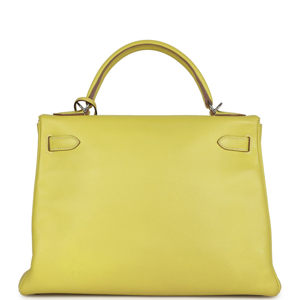 Pre-owned Hermes Kelly Retourne 32 Lime Candy Epsom Palladium Hardware - Image 5