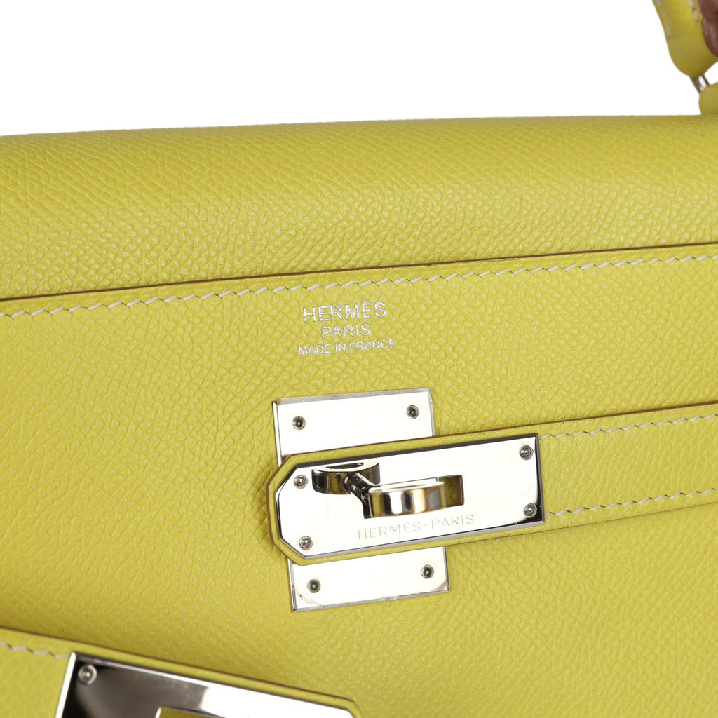 Pre-owned Hermes Kelly Retourne 32 Lime Candy Epsom Palladium Hardware - Image 8