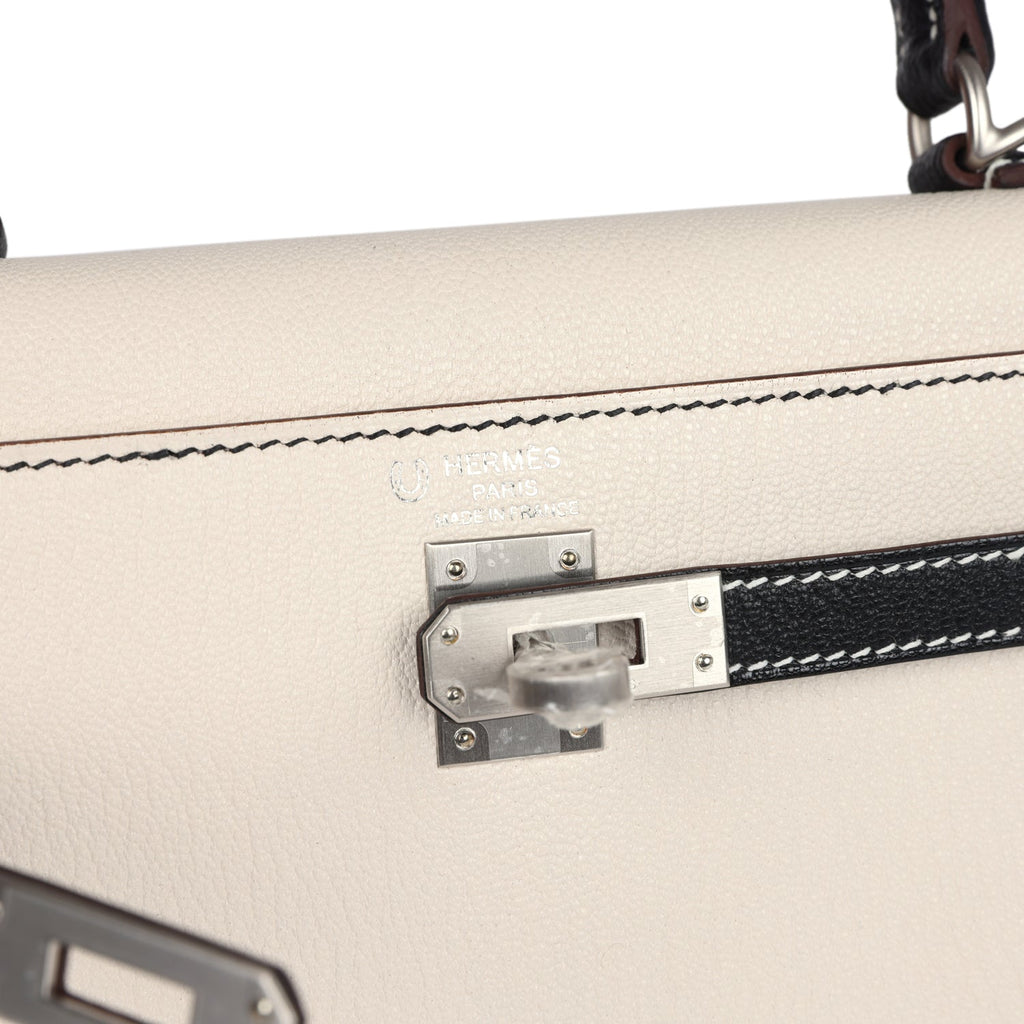 Hermes Special Order (HSS) Kelly Sellier 25 Nata and Black Chevre Mysore Brushed Palladium Hardware - Image 8