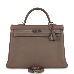 Pre-owned Hermes Kelly Retourne 35 Etoupe Togo Palladium Hardware