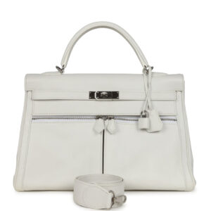 Pre-owned Hermes Kelly Lakis 35 White Swift Palladium Hardware