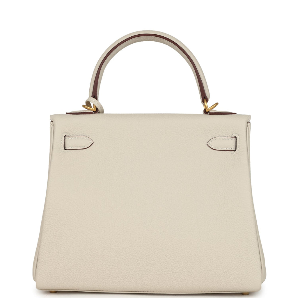 Hermes Special Order (HSS) Kelly Retourne 25 Craie Verso Togo Brushed Gold Hardware - Image 5