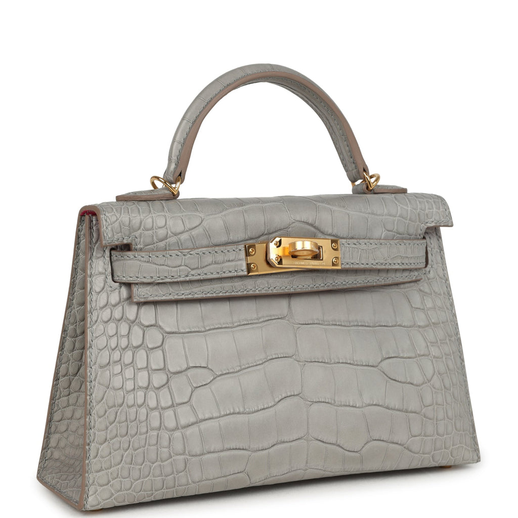 Hermes Special Order (HSS) Kelly Sellier 20 Gris Perle Verso Matte Alligator Gold Hardware - Image 3