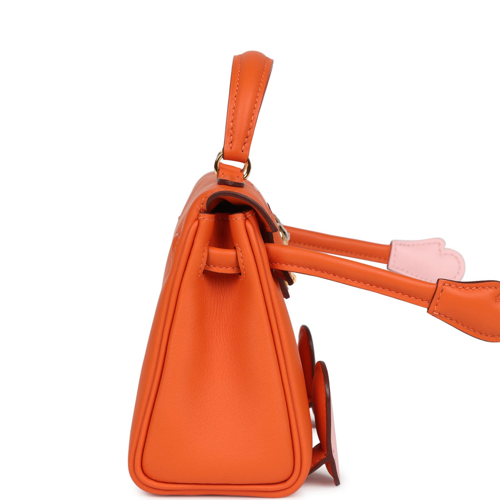Hermes "Quelle Idolle" Kelly Doll Orange and Rose Sakura Swift Gold Hardware - Image 4