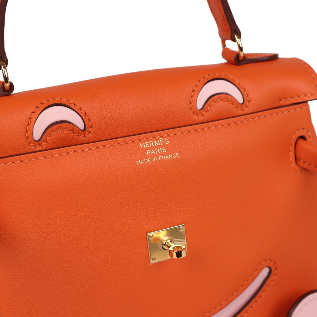 Hermes "Quelle Idolle" Kelly Doll Orange and Rose Sakura Swift Gold Hardware - Image 8