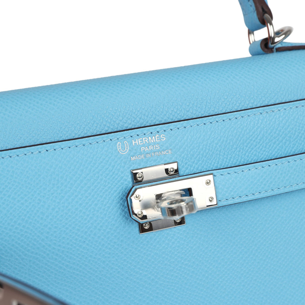 Hermes Special Order (HSS) Kelly Sellier 25 Bleu Celeste Verso Epsom Palladium Hardware - Image 8