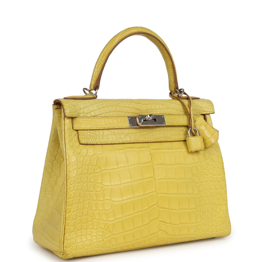Pre-owned Hermes Kelly Retourne 28 Mimosa Matte Alligator Mississippiensis Palladium Hardware - Image 3